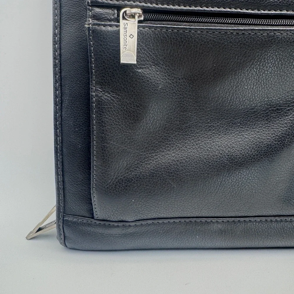 Samsonite Black Faux Leather Laptop Briefcase Sleeve Retractable Handle Bag